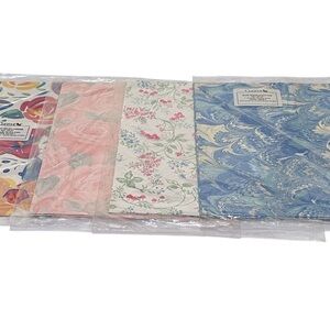 Lot/4 VTG Current Gift Wrap Paper 24x30 (3) Floral (1) Blue Marbleized Fan 1990s
